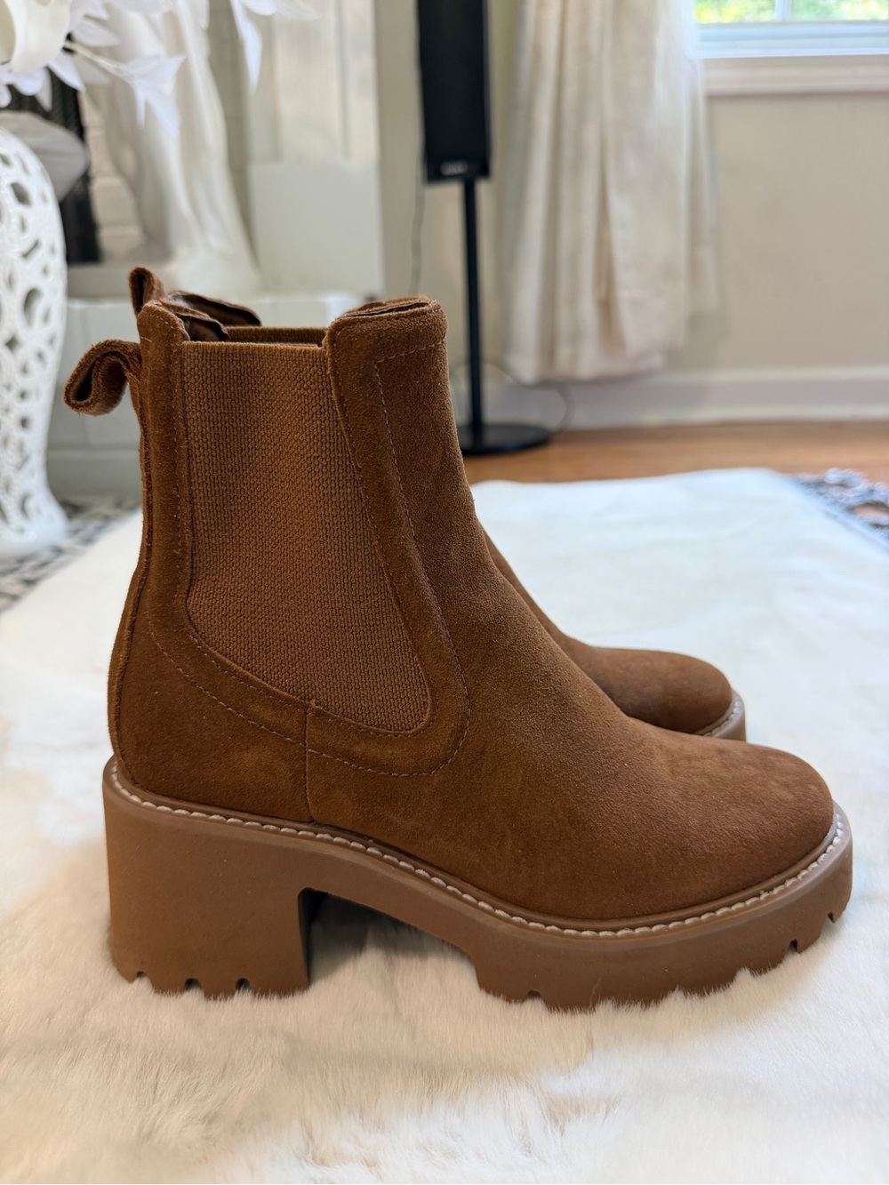 Dolce Vita Brown Suede Waterproof Chunky Chelsea Booties